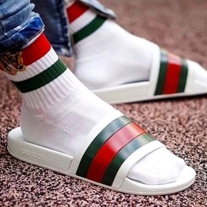 NWT$400 GUCCI Signature Pursuit 72 Stripe Slip-on Slide Sandals Sz 10G (10.5-11)